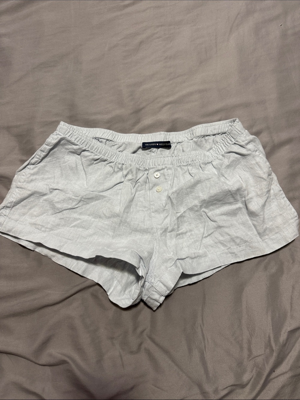 Brandy Melville Light Blue Elastic-Waist Linen Shorts